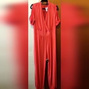 Ashley Stewart Peach Short Sleeved Pant Jumpsuit.